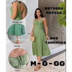 Vestido Feminino Mídi Romântico Estampa Floral Fenda lateral Laço no Busto Tendencia Moda verao 2026