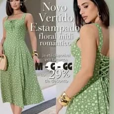 Vestido Feminino Mídi Romântico Casual Estampa Floral Fenda lateral Elastex Costa Laço no Busto Tendencia Moda 2026