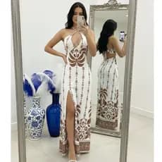 Vestido Longo Feminino Estampa Exclusiva Luxo Bojo Alças Regulavel Fenda Lateral Tropical Verao 2026