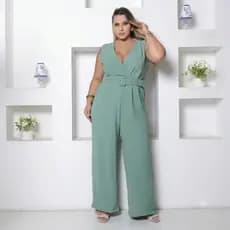 Macacão Feminino Longo Regata Duna com Cinto Plus Size