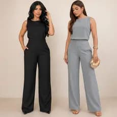 Conjunto Feminino Social Duna Mulher Elegante Blusa Regata e Calça Pantalona Elástico Moda Mulher Verão Outono Inverno