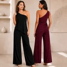 Conjunto Feminino Uma Alça Social Duna Elegante Blusa Nula Manga e Calça Pantalona Alfaiataria Mula Manca Outono Inverno