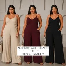 Macacão Feminino Longo Elegante Pantalona Slim e Plus Size Alcinha Decote V Social Alfaiataria Duna Festas Casamentos ,