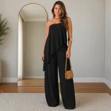 Macacão Feminino Longo Pantalona Elegante Premium Assimétrico Duna Tomara Que Caia Solto Alfaiataria Social Moda Casual-