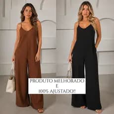 Macacão Feminino Longo Elegante Pantalona Slim e Plus Size Alcinha Decote V Social Alfaiataria Duna Festas Casamentos .