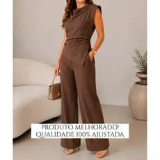Conjunto Assimétrico Feminino Alfaiataria Blusa Franzida e Calça Pantalona Social Elegante Look Moda Verão E Inverno
