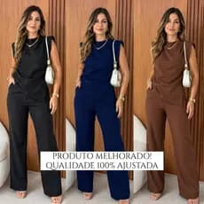 Conjunto Assimétrico Feminino Alfaiataria Blusa Franzida e Calça Pantalona Social Elegante Look Moda Outono Inverno