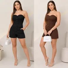 Conjunto Bia Alfaiataria Feminino Colete Tomara que caia com Botão Short Curto Social Elegante e Sofisticado Moda Verão