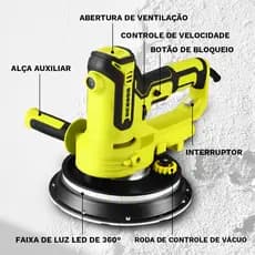 Lixadeira De Parede Profissional Eletrica 1000w Polidor Com Led E Disco Completo DESOON