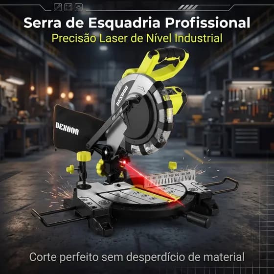 Serra De Esquadria 1200w Elétrico Profissional Com Guia Laser Disco 210mm 24T E Acessórios Desoon