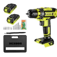 Furadeira e Parafusadeira de Impacto Profissional Sem Fio 20V Com 2 Baterias e Maleta Desoon Kit Acessórios Bivolt