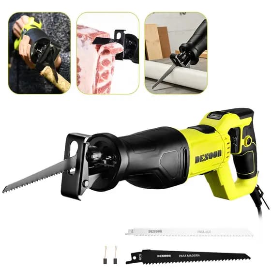 Serra Sabre Elétrica 1200W Real Profissional 22mm 2800spm Corte Madeira Aço com Punho Giratório E 2pcs Lâminas Desoon