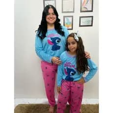 Pijama longo mãe e filha estampa do Stitch