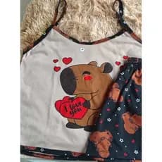 Babydool adulto alça HK capivara chocolate short preto