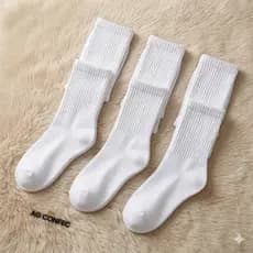 Kit 24 Pares Meias Brancas Lisa Cano Alto Longo Grossa Algodão