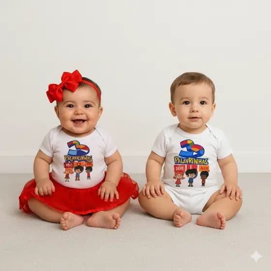 Body bebê Temático/ Body Infantil "3 Palavrinhas" – Look em Suedine 100% Algodão, do RN ao G