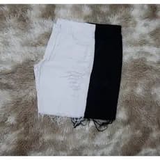 KIT 2 BERMUDA JEANS MASCULINA MODELO RASGADA PRETA/BRANCA
