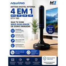 Antena Para TV Digital Interna Aquário DTV-100 Sinal HDTV 4K UHF FM