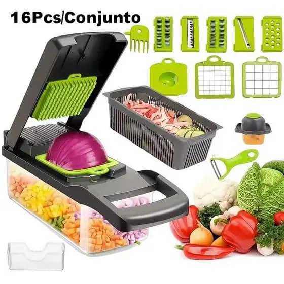 Conjunto Cortador de Legumes Multiuso B-Max 16 em 1 Ralador Fatiador Cortador Frutas Legumes Verduras Alimentos BM-A24