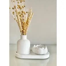 KIT DECORATIVO Vaso FLOR de LOTÚS 3 Peças Bandeja + Flor Lótus + Vaso / Casa Sala Quarto banheiro/ Vasos Chique Modernos