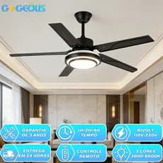 110V-220V Ventilador de Teto com Luz e com Controle 42in Motor CC Reversível Silencioso 3 Cores em 1 Bivolt