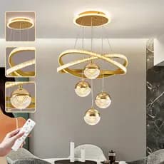 3 Cores Lustre LED Pendente Dourado Cristal com Controle Remoto para Sala de Jantar Quarto Cozinha