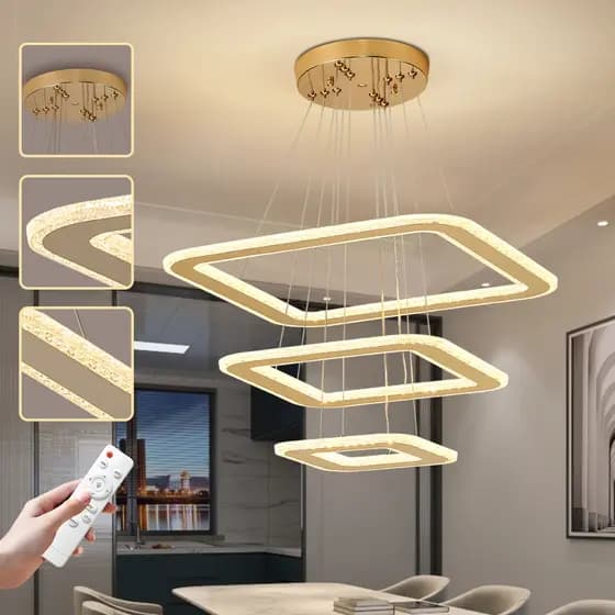 3 Cores（110V-220V）Lustre de teto luxo Moderno com controle remoto Lustre para Sala de jantar Sala Quarto