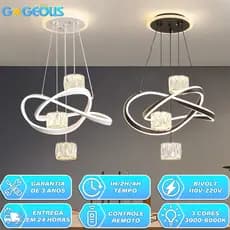 Lustre de Teto Luxuoso Moderno Bivolt 110V-220V LED 3 Cores com Controle Remoto Lustre de cristal