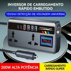 Inversor de Carro 12V 24V Universal para 220V Conversor Inteligente de Carro com 9 Tomadas de Energia