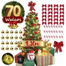Árvore de Natal 1,20m Completa com 70 Enfeites e Pisca Premium Decorada
