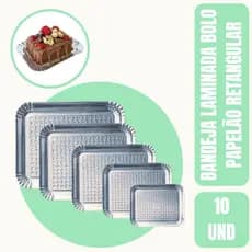 BANDEJA LAMINADA BOLO - PAPELÃO RETANGULAR C/10 UNIDADES