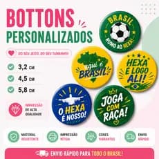 Kit 5 Bottons Brasil Bandeira do Brasil Botão Broche Pin Copa Seleção Brasileira 3,2cm 4,5cm 5,8cm