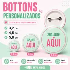 3 Bottons Personalizados 3,2cm 4,5cm 5,8cm / Botão Broche Pin com Foto Logo Personagem Anime Festa Evento Brinde