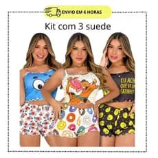 Kit 3 pijamas baby dool sortidos SUEDE personagem