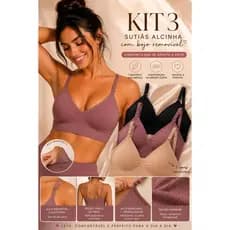 KIT 3 Top Sutiã alça fina Removível Importado Com Bojo Removível Conforto e Estilo