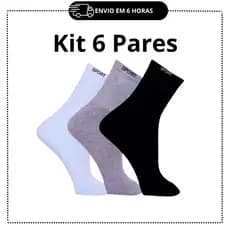 6 pares de meia algodão CANO ALTO SORTIDOS sport masculina promoção