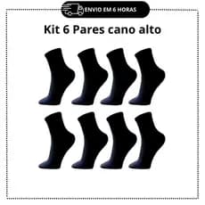 kit 6 pares meia CANO ALTO PRETO Sport
