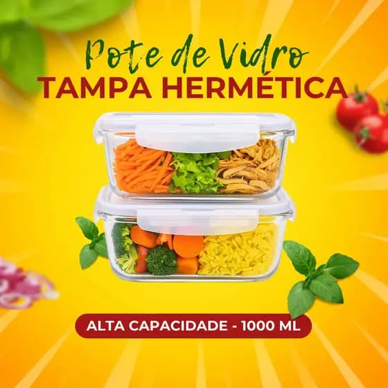 Conjunto De 2 Potes De Vidro De Marmita Hermético 1 Litro