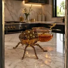 Meleira Abelha Luxo Porta Mel Com Colher Design Sofisticado Bronze