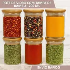 Pote porta mantimentos 200ml de Vidro Com Tampa De Bambu Temperos cozinha herméticos pequeno