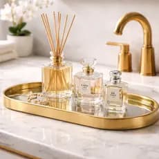 Bandeja Espelhada Oval Decorativa Luxo Dourado Preto Sala