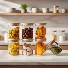 Potes Para Alimentos Com Tampa Bambu 200ML Potes De Vidro Para Especiarias Porta Mantimentos