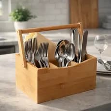 Porta Talher De Mesa Bambu Organizador Vertical Com Alça Eco