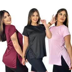 3 Blusas Feminina Academia Dry Fit Camisa Musculação Treino camiseta tapa bum bum