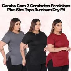Kit 2 Camisetas Femininas Plus Size Tapa Bumbum Dry Fit Academia Alongada Treino Legging Confortável
