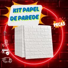 Papel de Parede Auto Colante Decorativo Tijolinho 3D 77x70 KIT 20 Peças Cores Preto e Branco