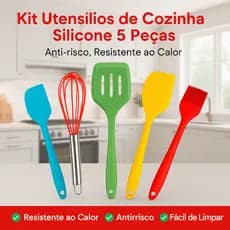 Kit Utensílios de Cozinha Silicone 5 Peças Colorido Antirrisco Resistente ao Calor Colher Espátula Concha