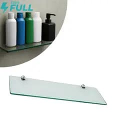 Prateleira de Vidro Porta Objetos 30cm com FIxação Dupla de Parede Multiuso Porta Shampoo Reto