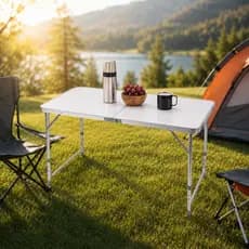 Mesa Dobravel 120 x 60 cm Vira Maleta com Alça Casa Camping Jardim Festa Pesca Eventos Branca Portátil
