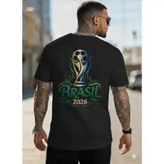 Camiseta Masculina Algodão Premium Confortável Brasil Taça 2026